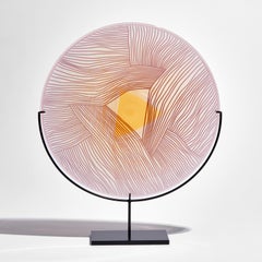 Autumn Landscape, a Unique Yellow & Pink Glass Sculptural Plate by Kate Jones