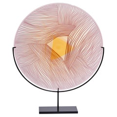 Autumn Landscape, a Unique Yellow & Pink Glass Sculptural Plate by Kate Jones