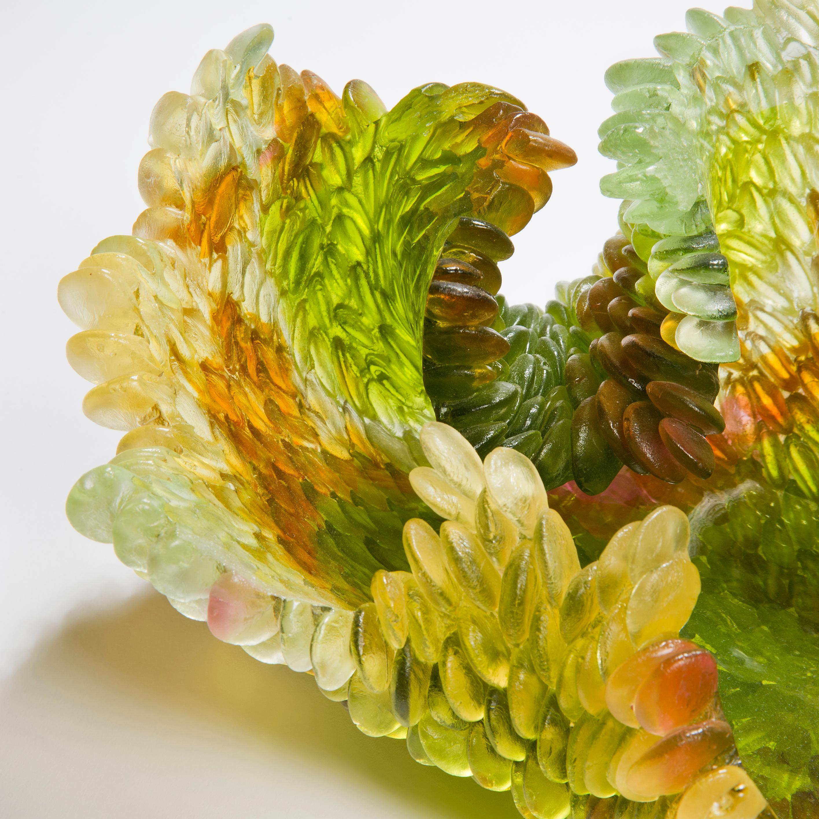 British Autumn Leaf, a Glass Sculpture in Amber, Green and Yellow by Nina Casson McGarva