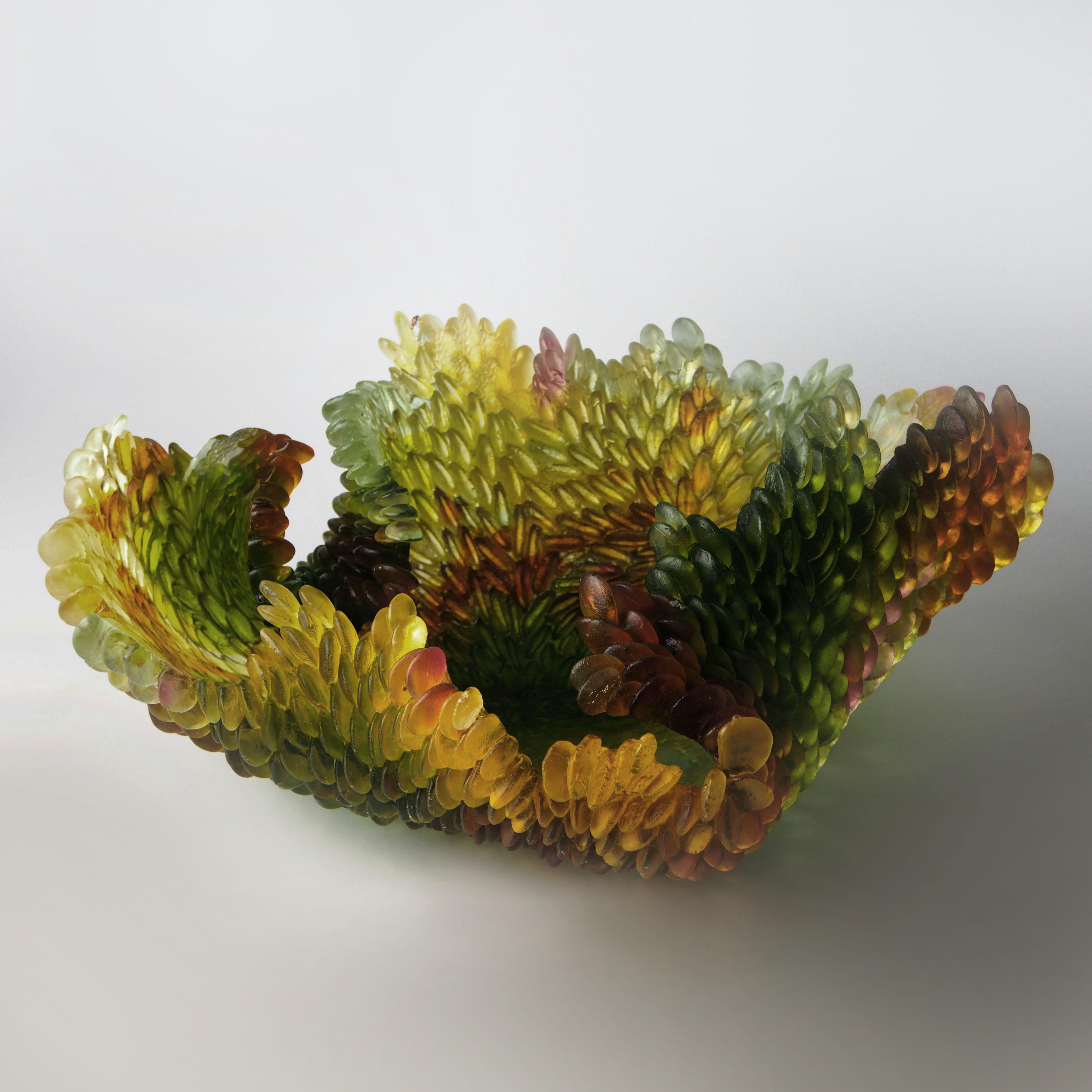 Autumn Leaf, a Glass Sculpture in Amber, Green and Yellow by Nina Casson McGarva In New Condition In London, GB