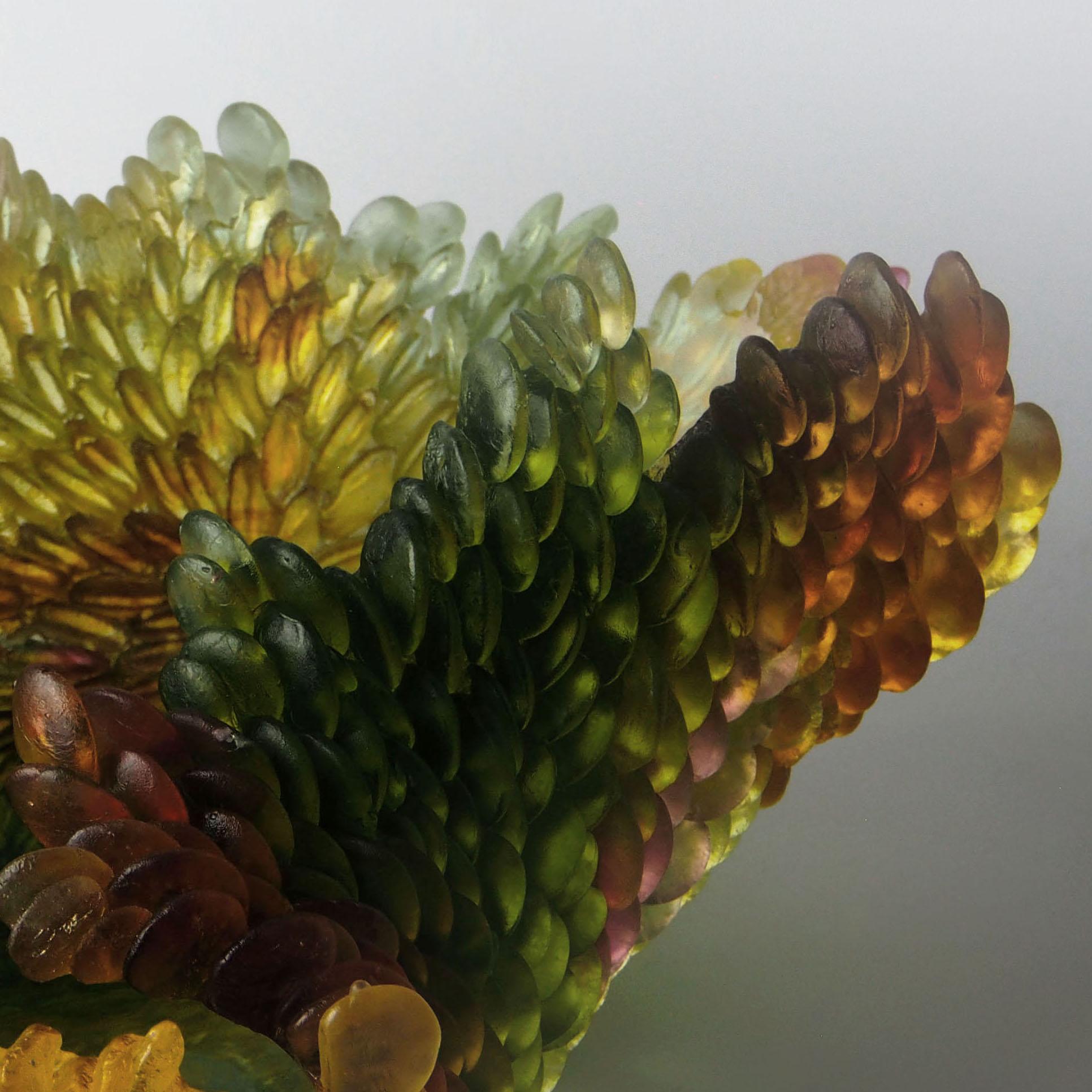Autumn Leaf, a Glass Sculpture in Amber, Green and Yellow by Nina Casson McGarva 1