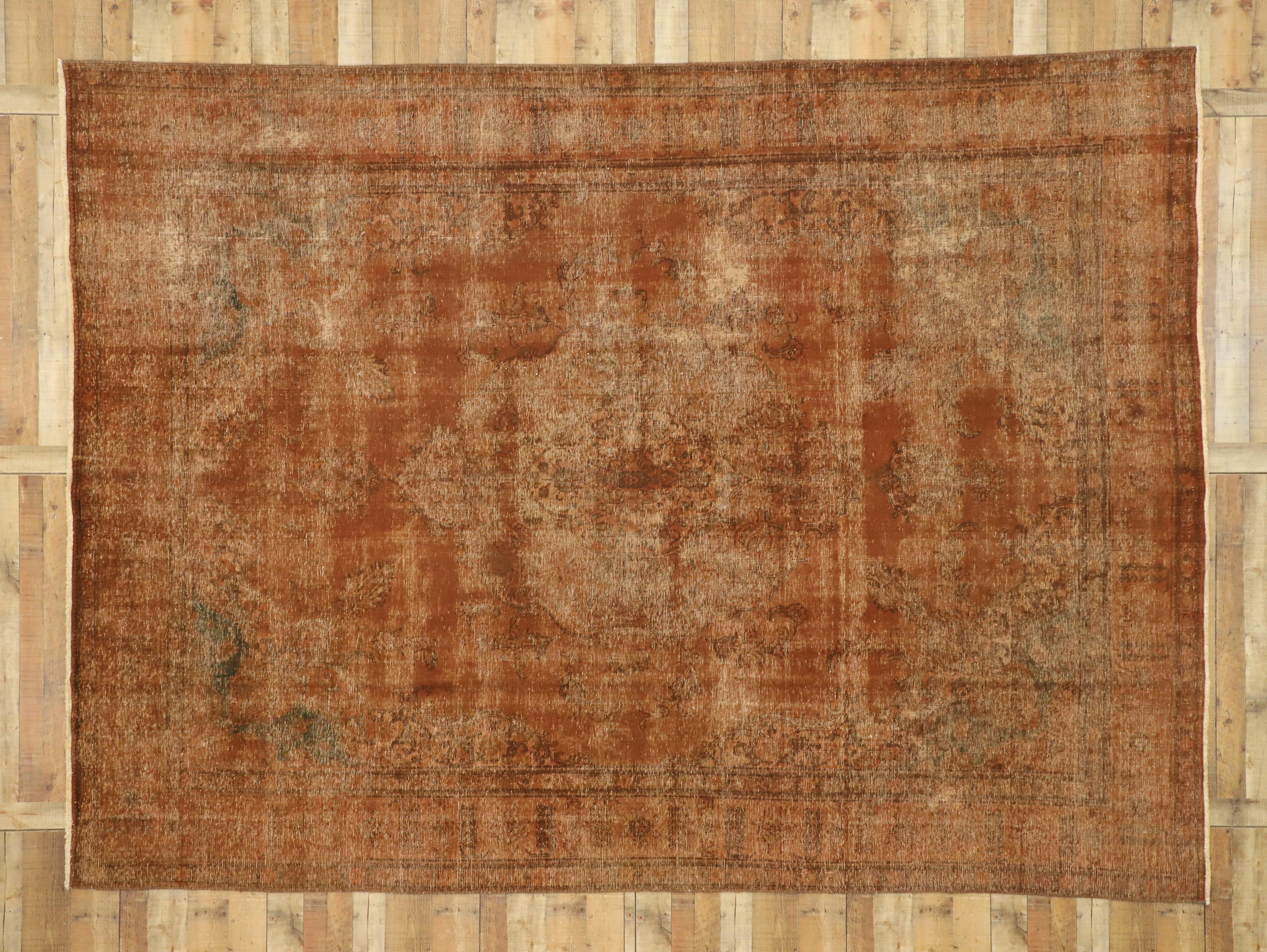 Autumn Maple Distressed Vintage Turkish Rug with Rustic Industrial Luxe Style 3