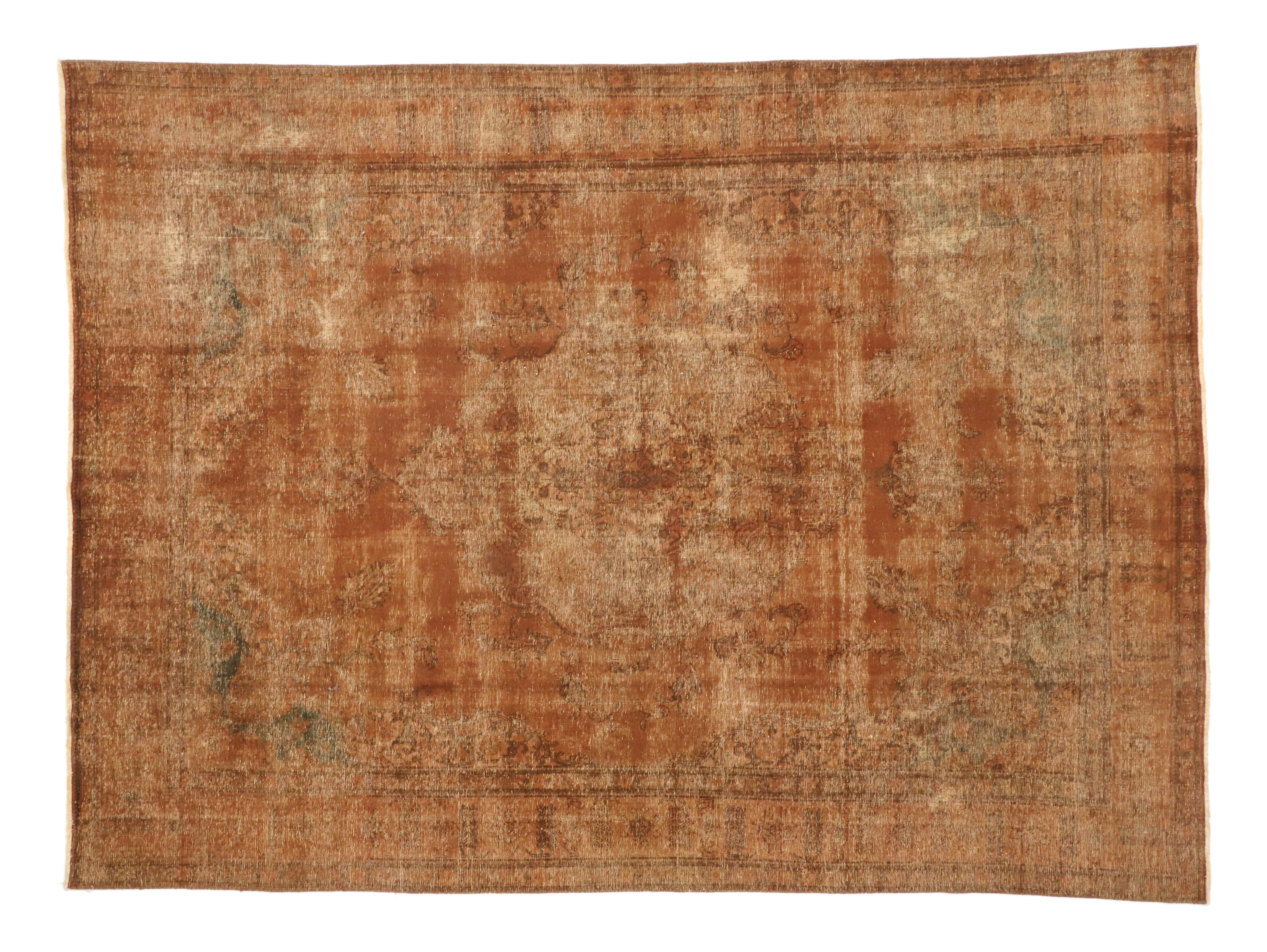 Autumn Maple Distressed Vintage Turkish Rug with Rustic Industrial Luxe Style 4
