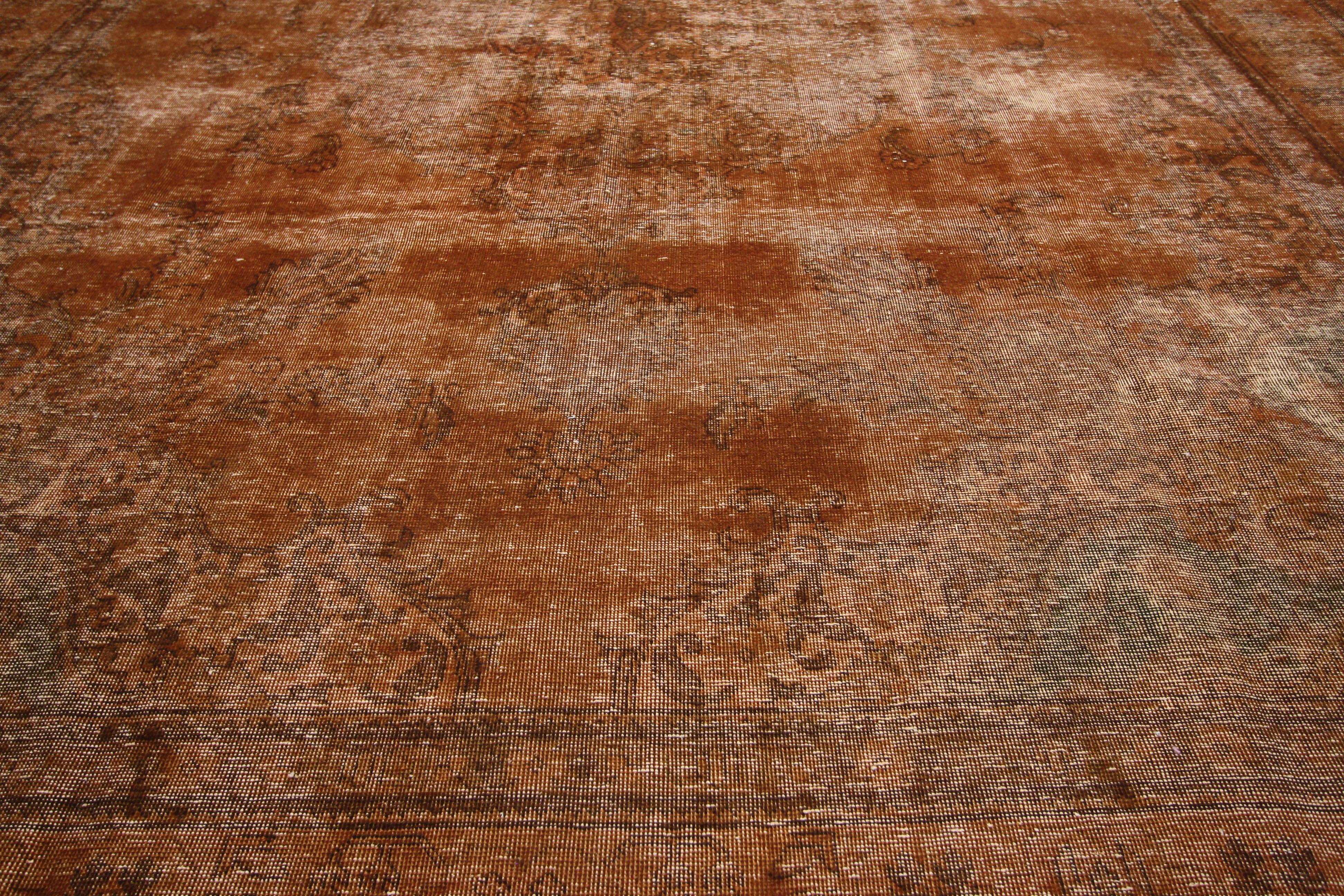 Hand-Knotted Autumn Maple Distressed Vintage Turkish Rug with Rustic Industrial Luxe Style