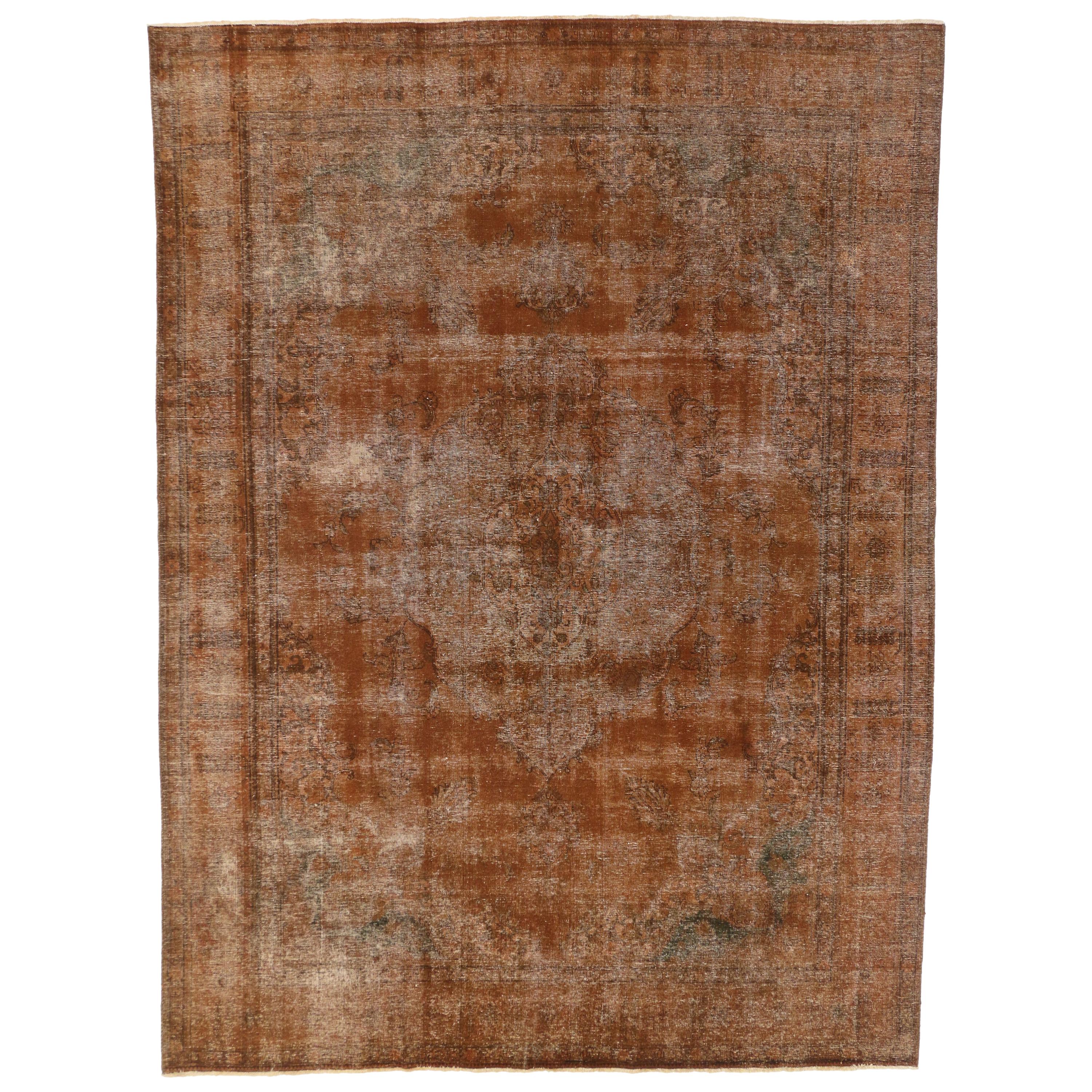 Autumn Maple Distressed Vintage Turkish Rug with Rustic Industrial Luxe Style