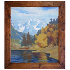 Autumn Mountain Landscape Painting, Oil on Canvas, 1920s