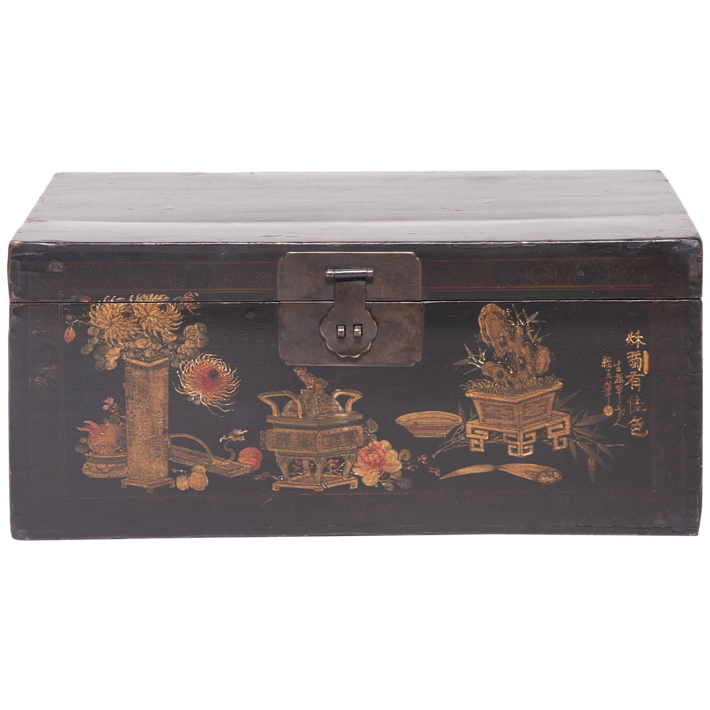 "Autumn Offerings" 19th Century Chinese Painted Trunk