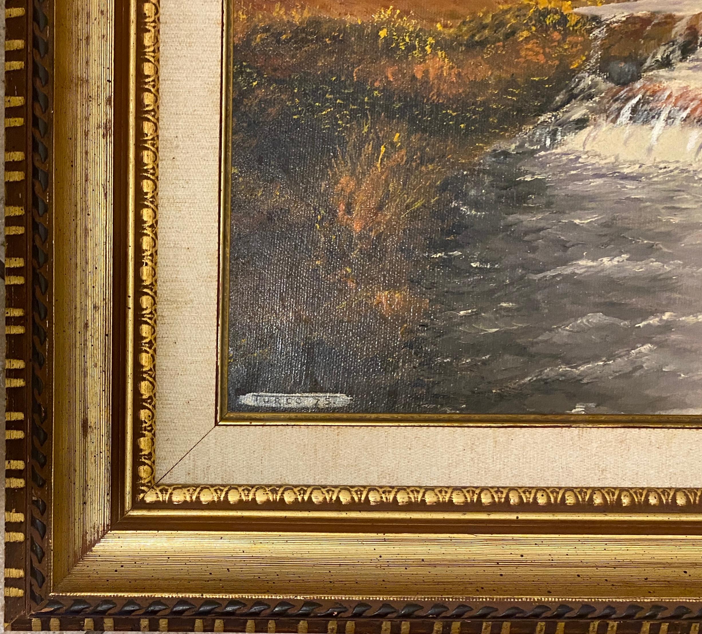 Fait main Peinture à l'huile d'A. Klosner représentant un paysage de rivière en automne, encadrée Impression du milieu du siècle en vente