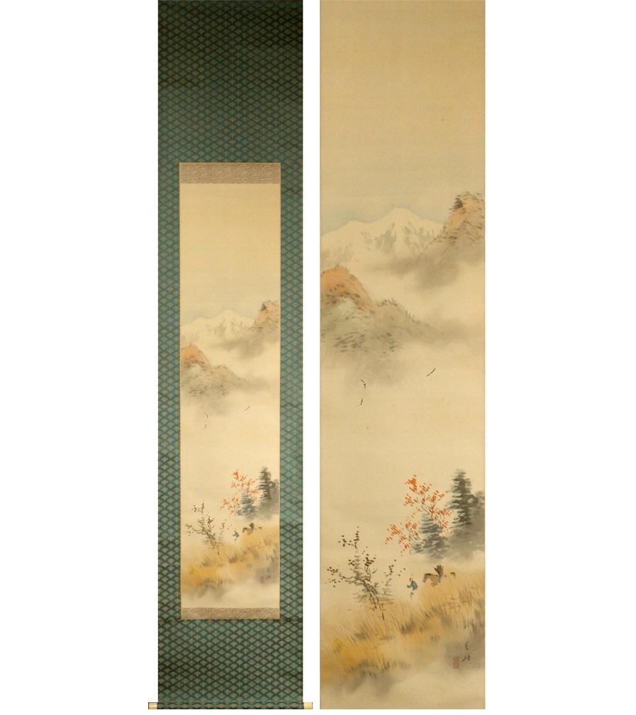 Japanese Autumn Scene Meiji Period Scroll Japan 19c Artist Marked Nihonga Style For Sale