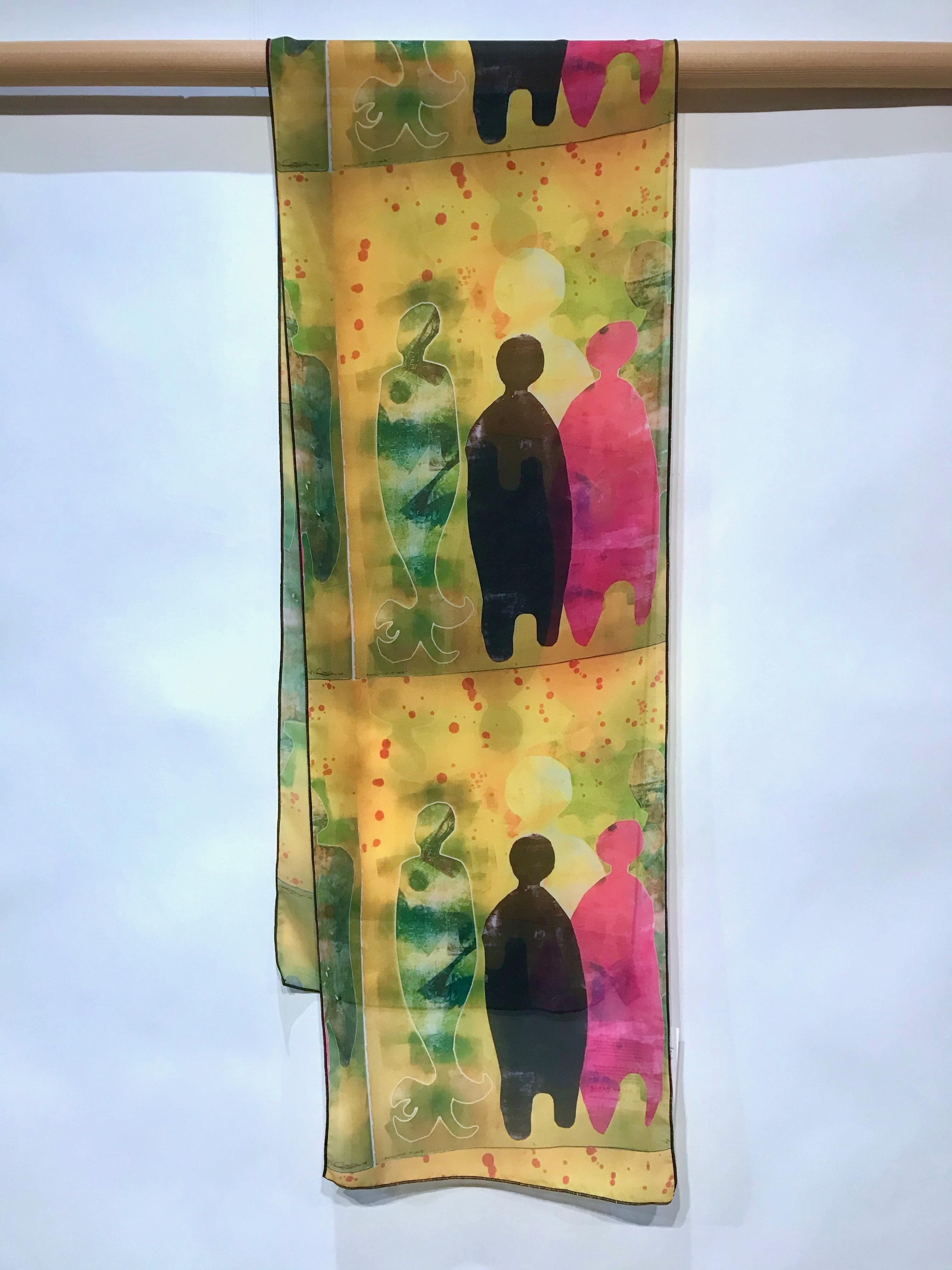 Women's or Men's Autumn Time chiffon scarf by Melanie Yazzie contemporary yellow pink black blue For Sale