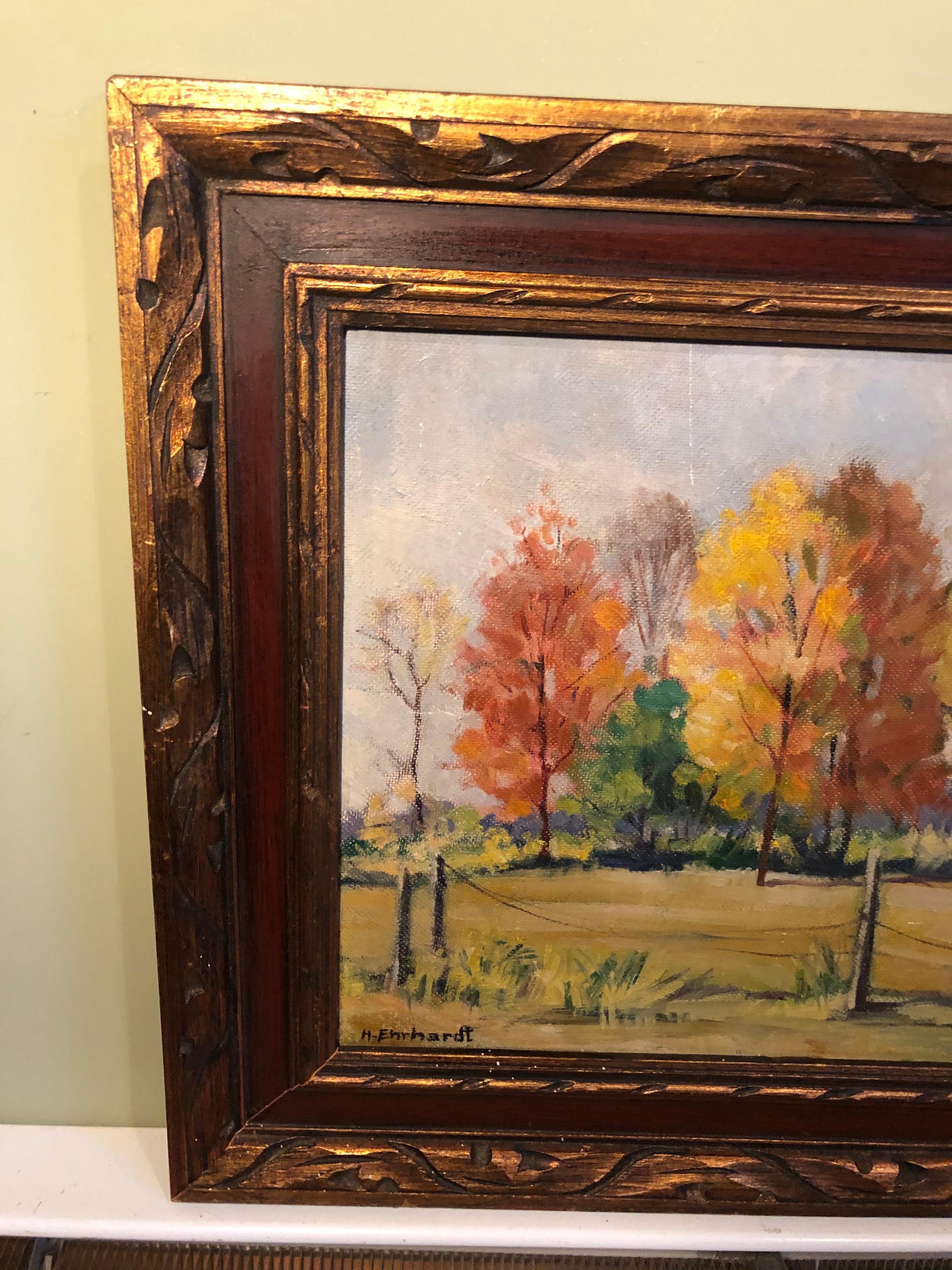 Autumn Trees Still Life Oil on Board In Good Condition In Redding, CT
