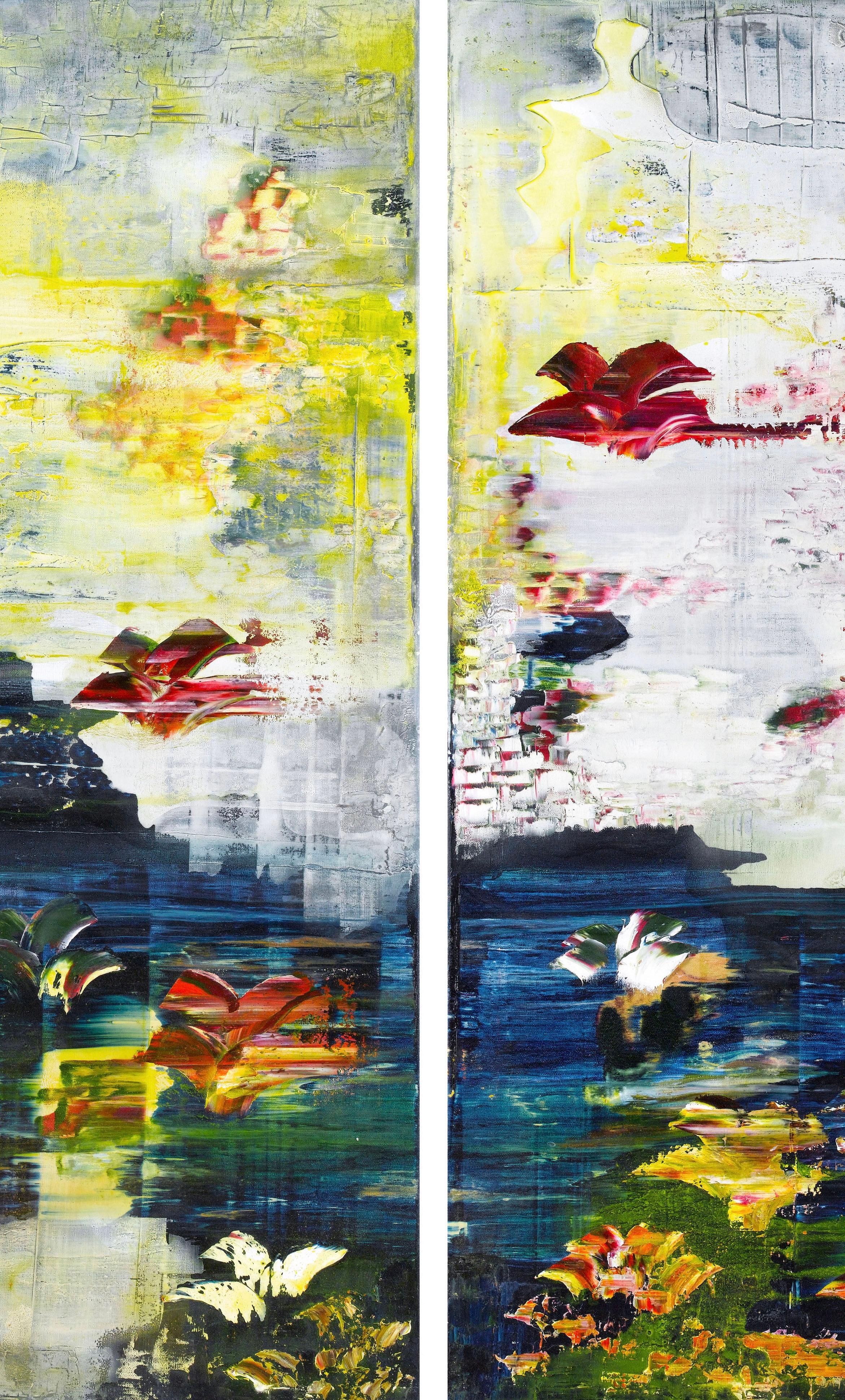 Large scale contemporary impressionistic triptych portraying the season of Fall In New Condition For Sale In London, GB