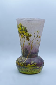 Autumn Vase by Daum, Etched Glass, Art Deco, France, Circa 1920