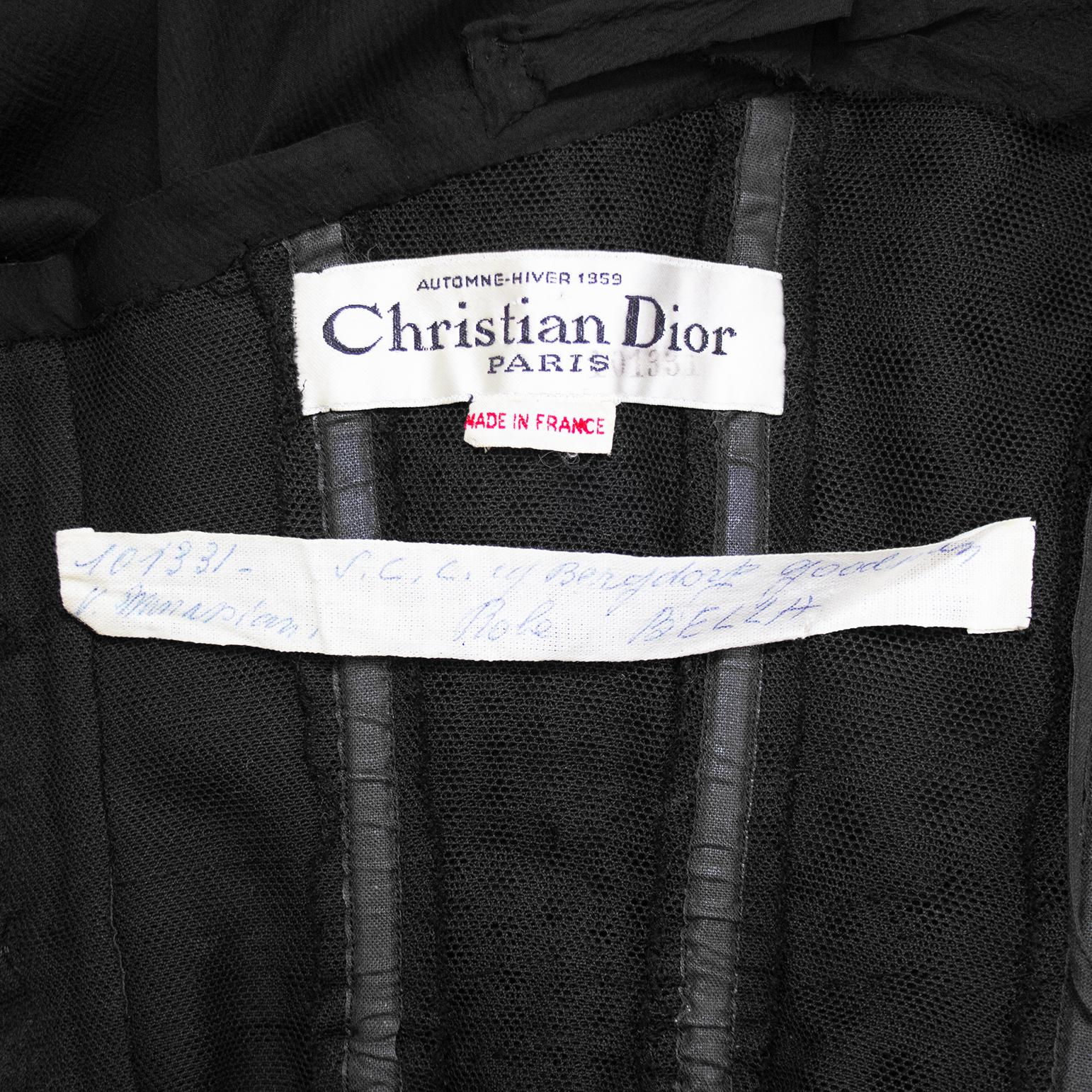 Herbst/Winter 1959 Christian Dior Couture Schwarzes Seiden-Chiffon-Kleid „Bella“ aus Seide im Angebot 4
