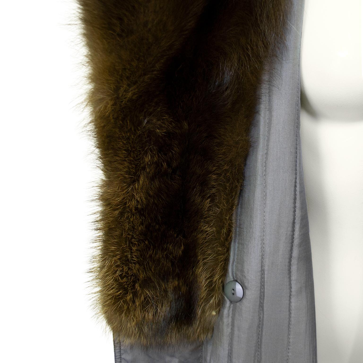 Gray Autumn/Winter 1977 Christian Dior Haute Couture Trench Coat with Fur Collar For Sale