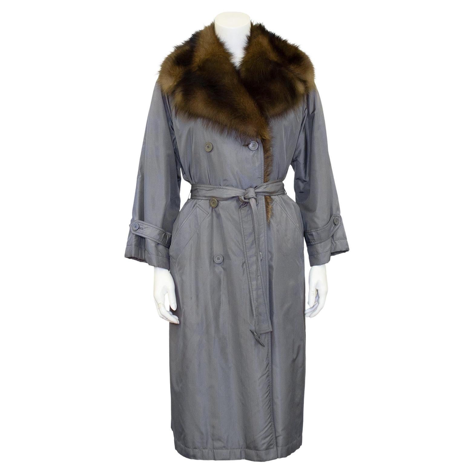 Autumn/Winter 1977 Christian Dior Haute Couture Trench Coat with Fur Collar For Sale