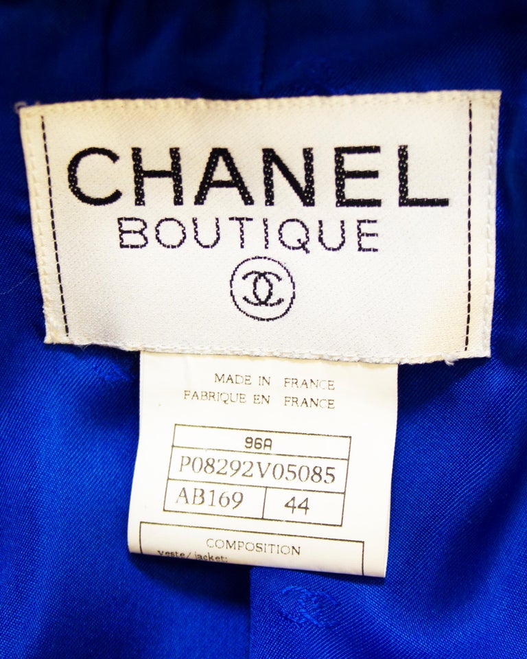 Autumn/Winter 1996 Chanel Royal Blue Wool Jacket at 1stDibs