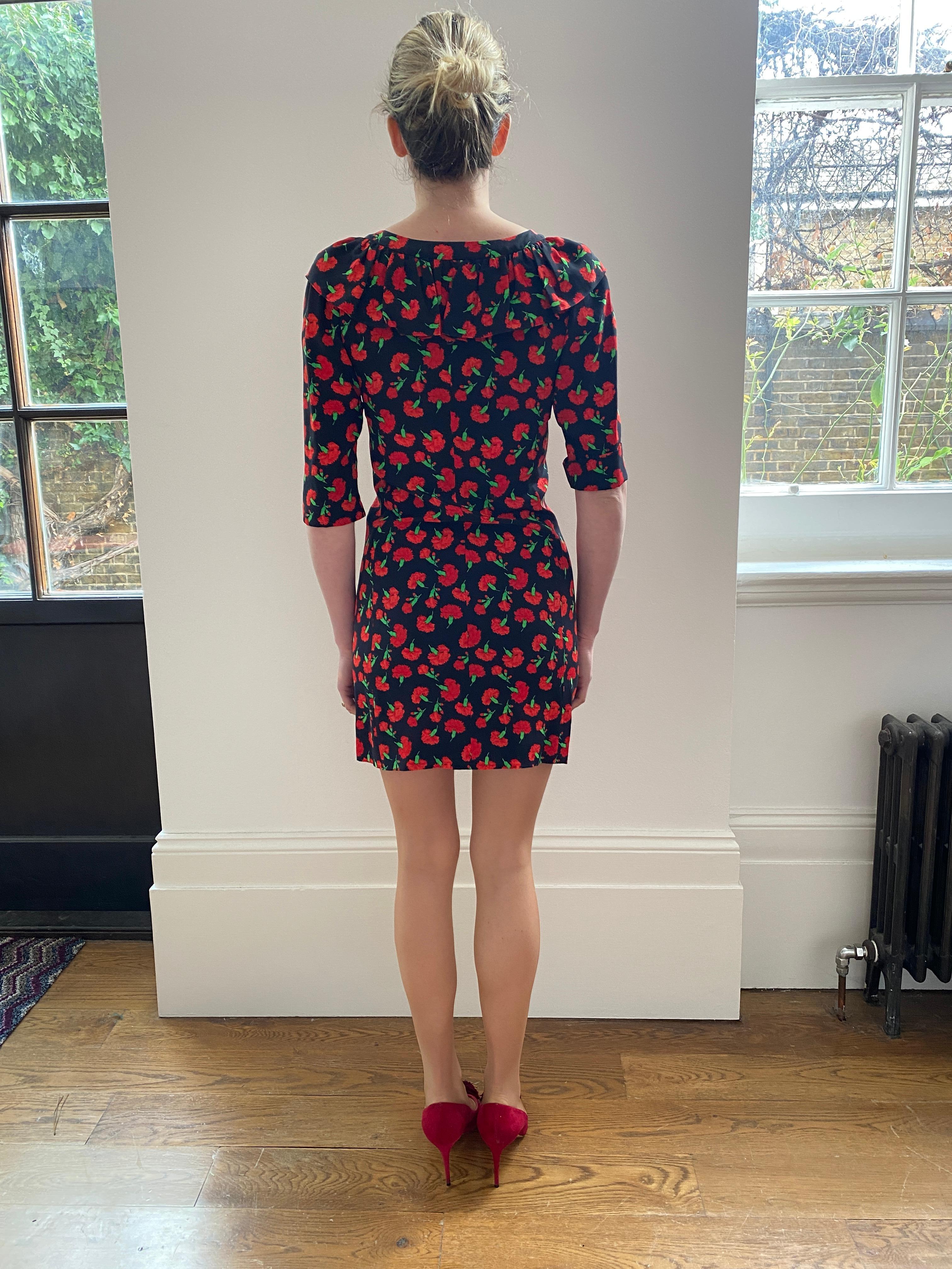 1994 Yves Saint Laurent Red Carnation Print Dress For Sale 3