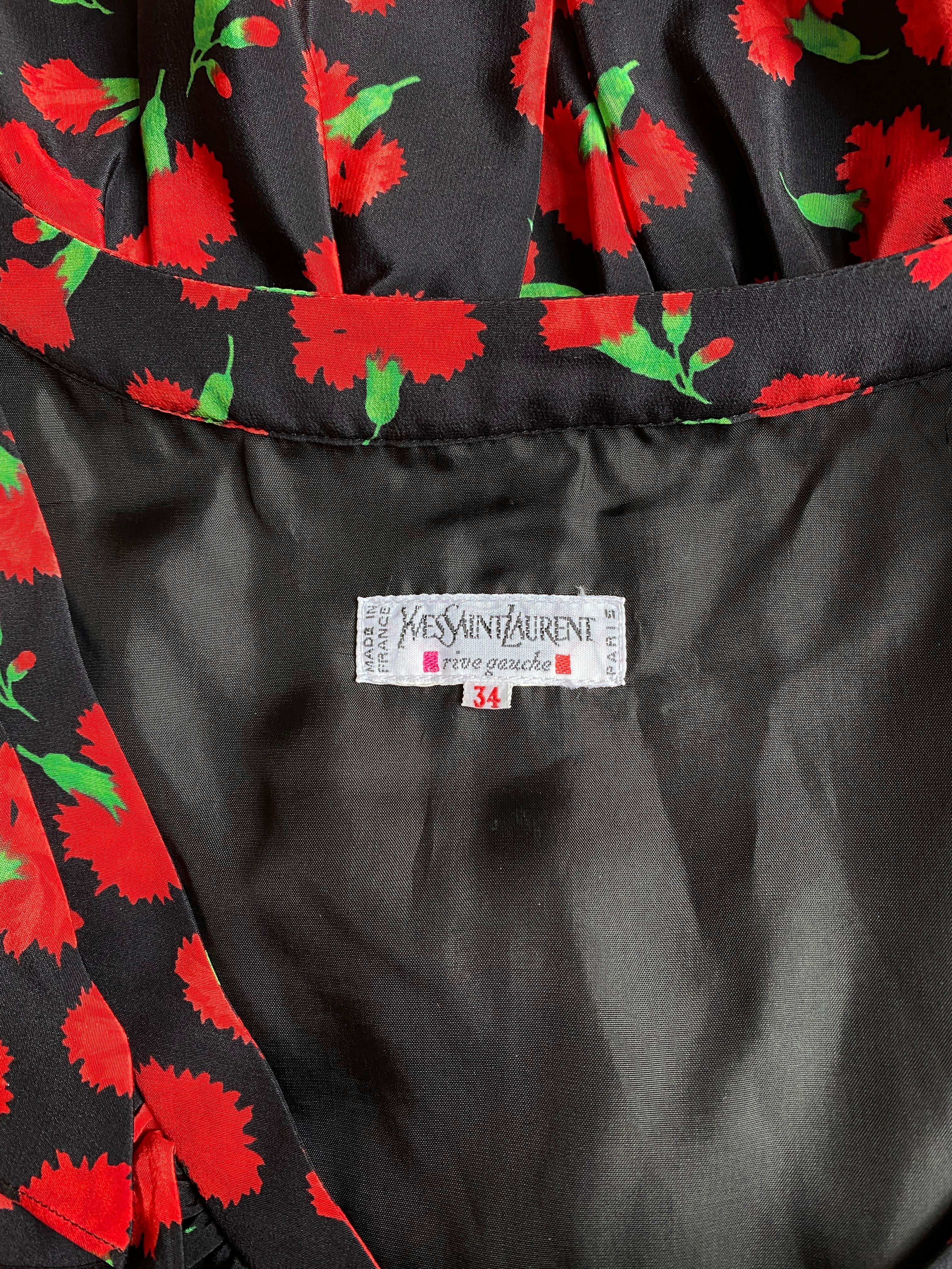 Women's 1994 Yves Saint Laurent Red Carnation Print Dress For Sale