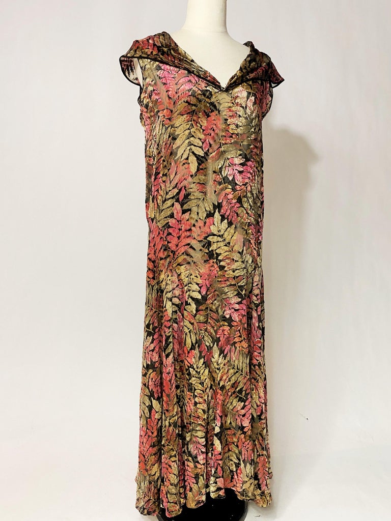 Autumnal Dévoré velvet and gold lamé dress Circa 1935 For Sale at 1stDibs