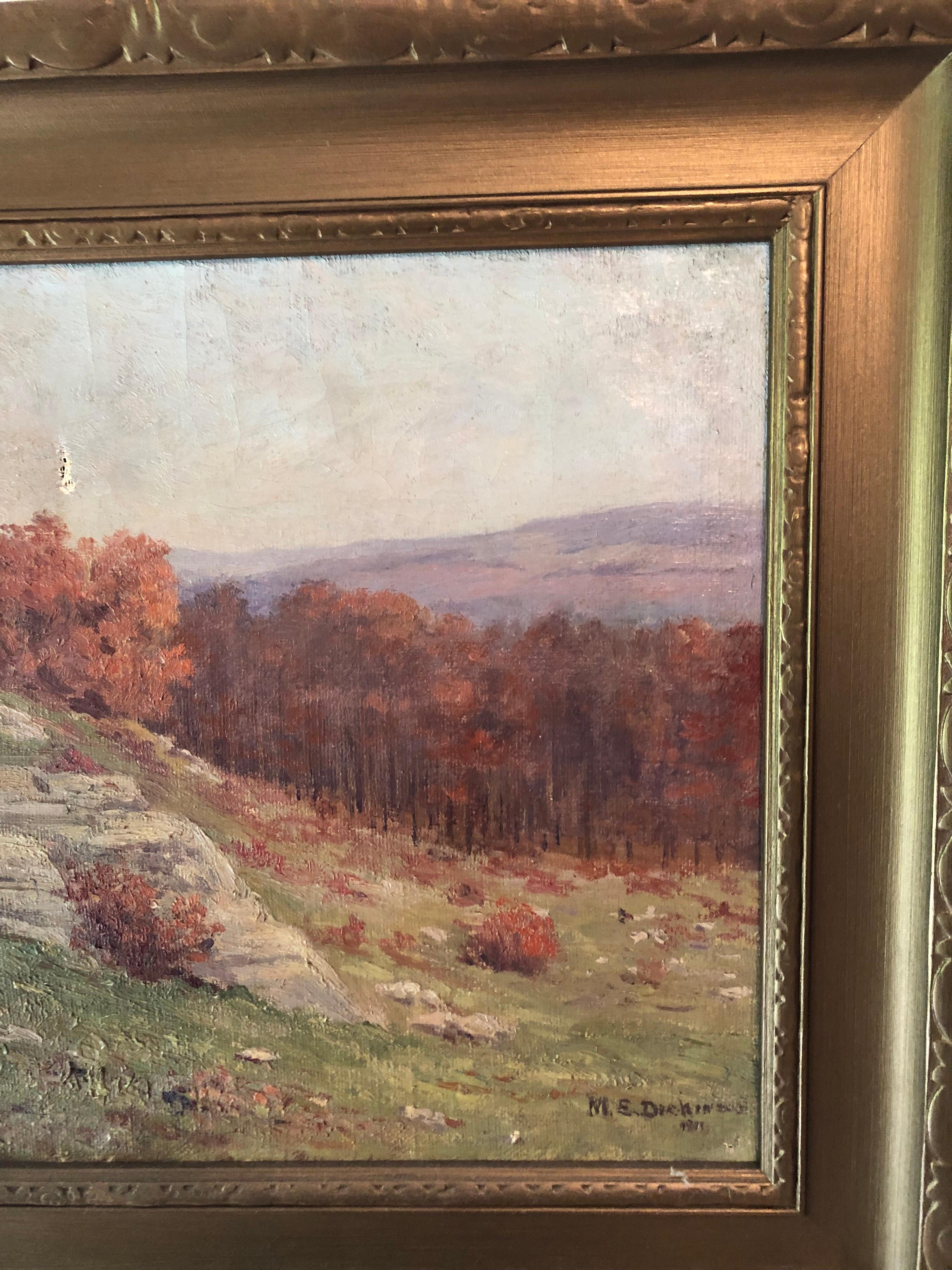 Américain Paysage d'automne de Hillside Landscape par Mabel E. Dickinson Pond, 1911 en vente