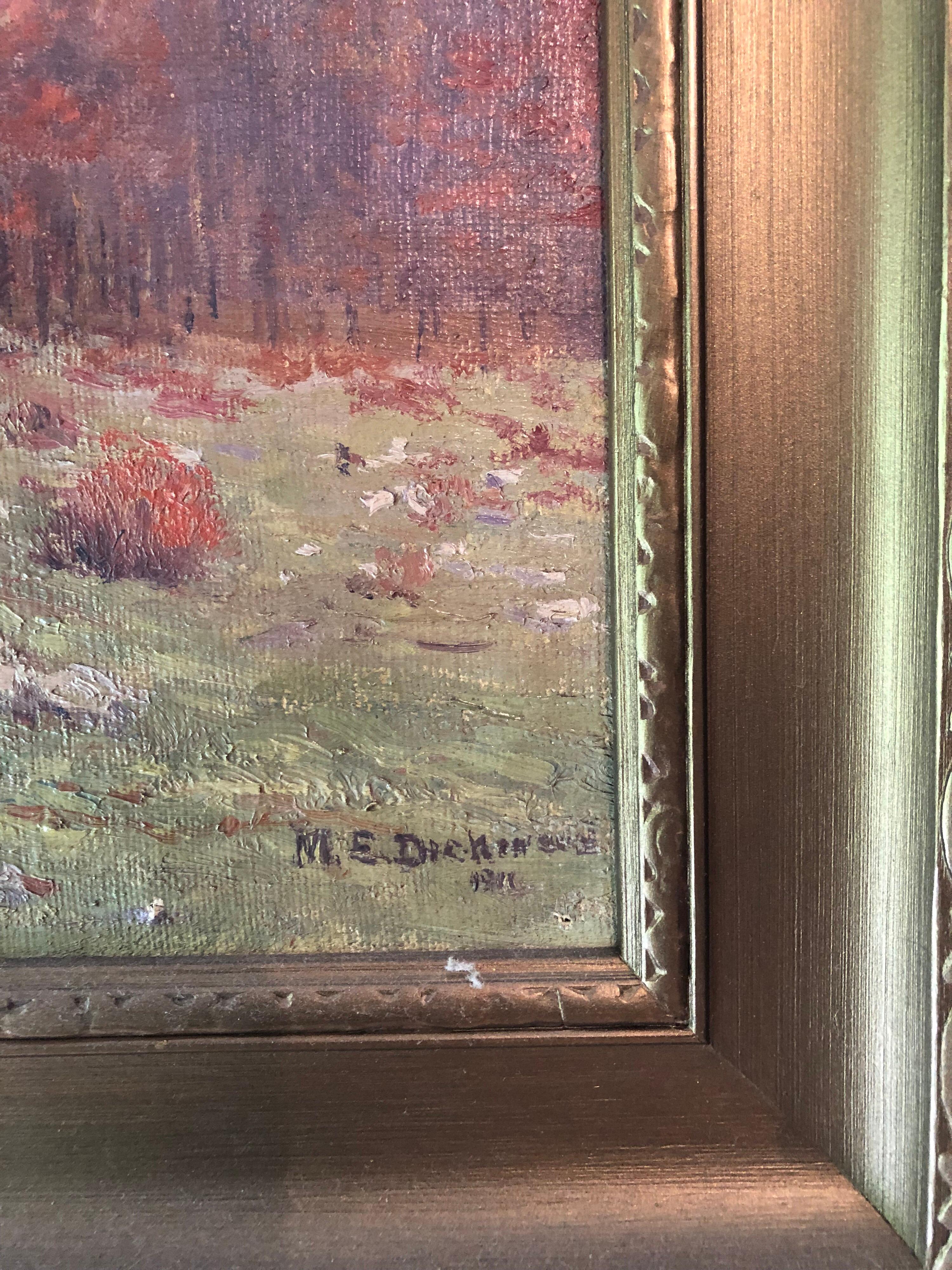 Paysage d'automne de Hillside Landscape par Mabel E. Dickinson Pond, 1911 Bon état - En vente à Stockton, NJ