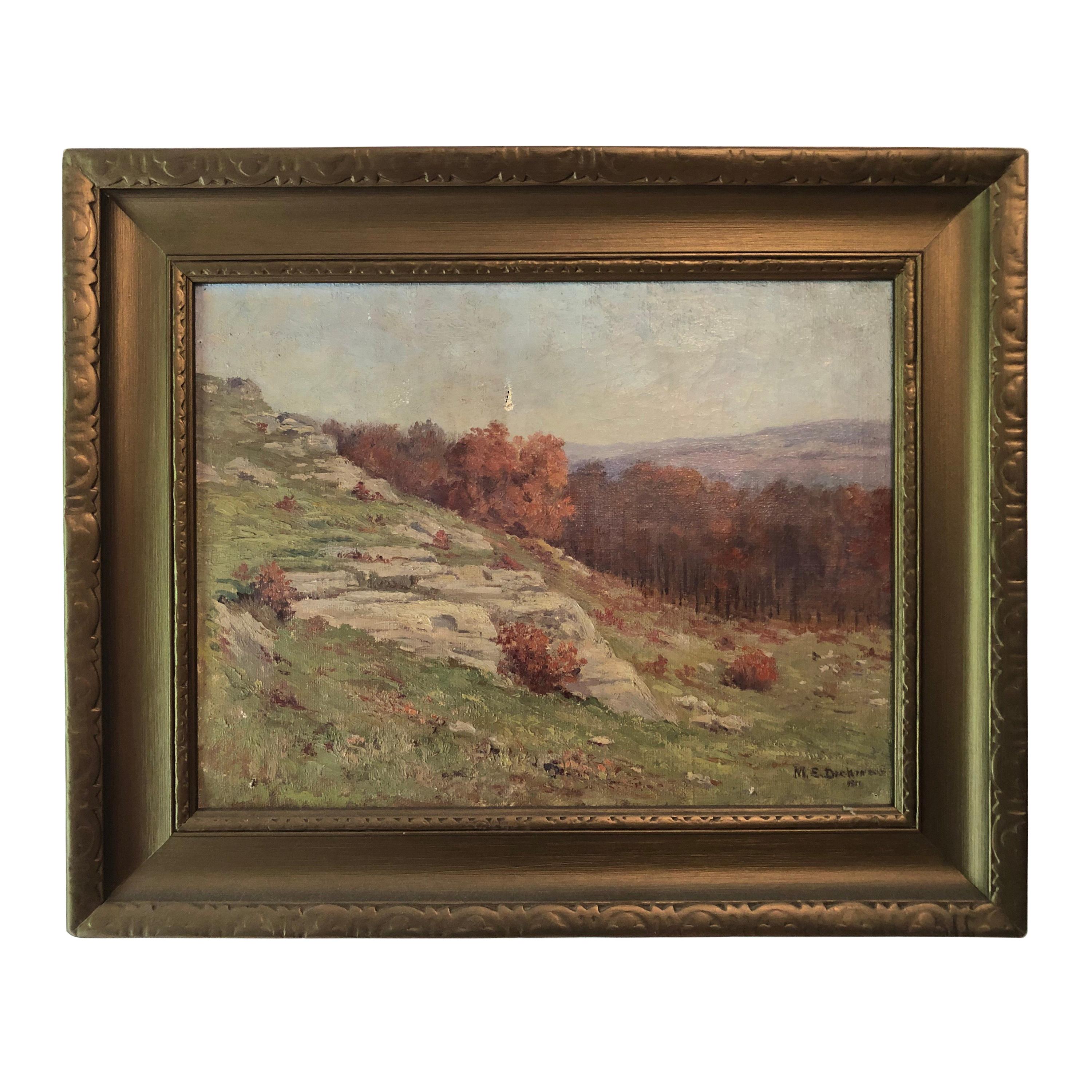 Paysage d'automne de Hillside Landscape par Mabel E. Dickinson Pond, 1911 en vente