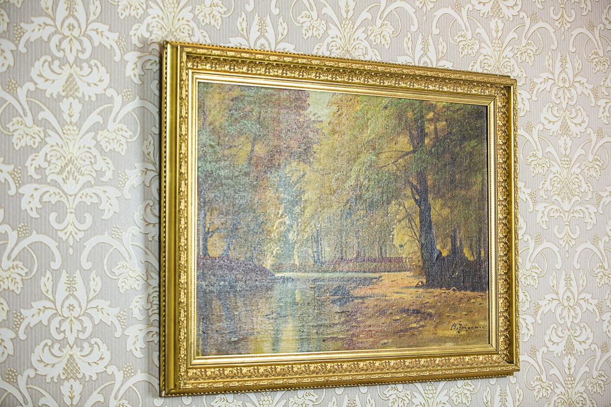 Canvas Autumnal Landscape, an Oil Painting Signed by A. Johansen