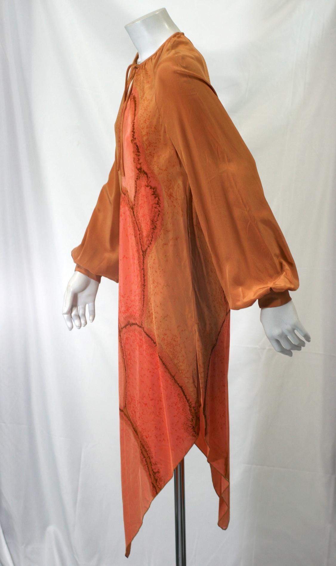 Brown  Autumnal Tie Dye Dress, Provenance, Wardrobe of Lillian Gish   For Sale