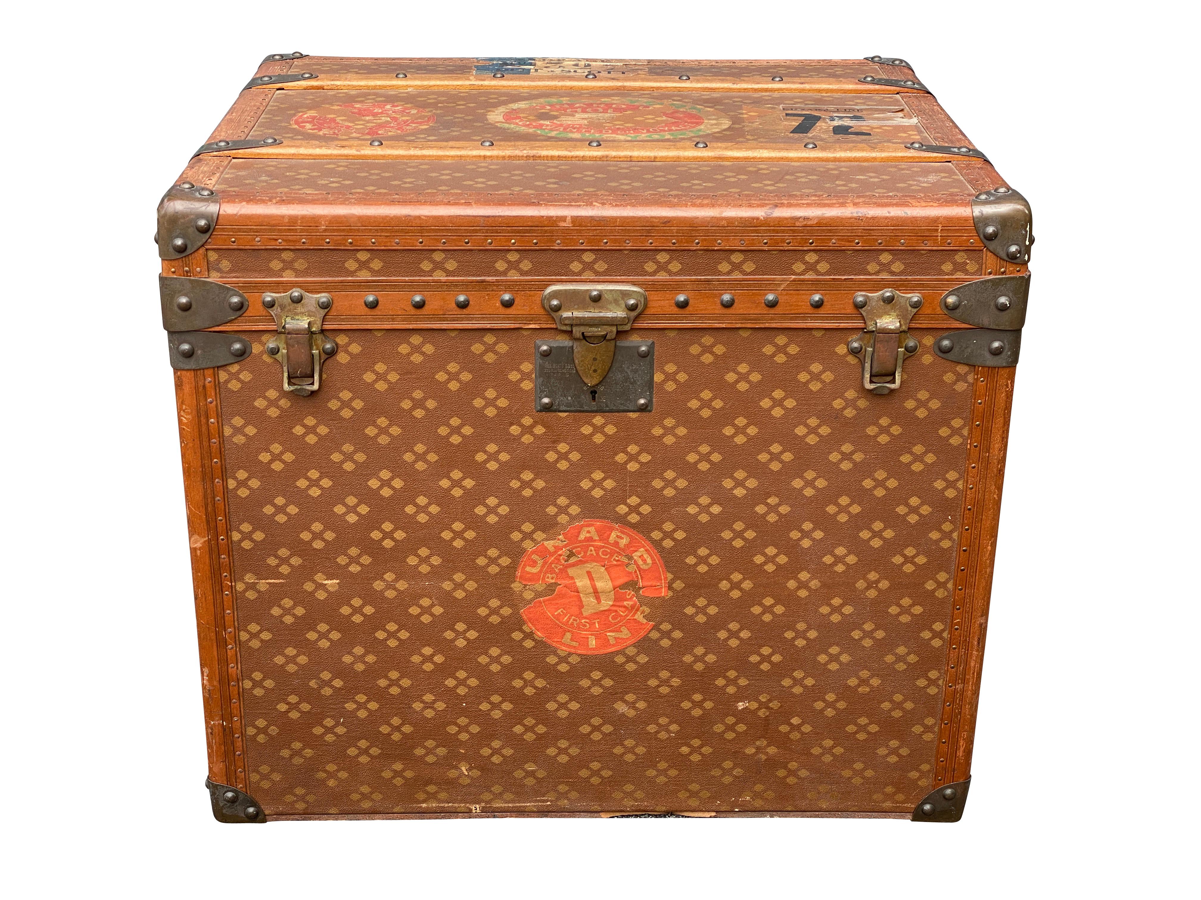 Finest quality with stickers from the Aquitania, Hotel Meurice etc. In excellent condition. A Parisian trunk maker established 1845 two doors down from Goyard on rue St Honore. Customers include the Duke of Windsor, Vanderbilts, Duke of Westminster