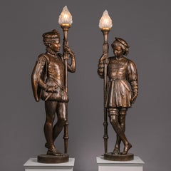 'Aux Pages' - Coppia di grandi torce figurate in ghisa, dopo Mathurin Moreau