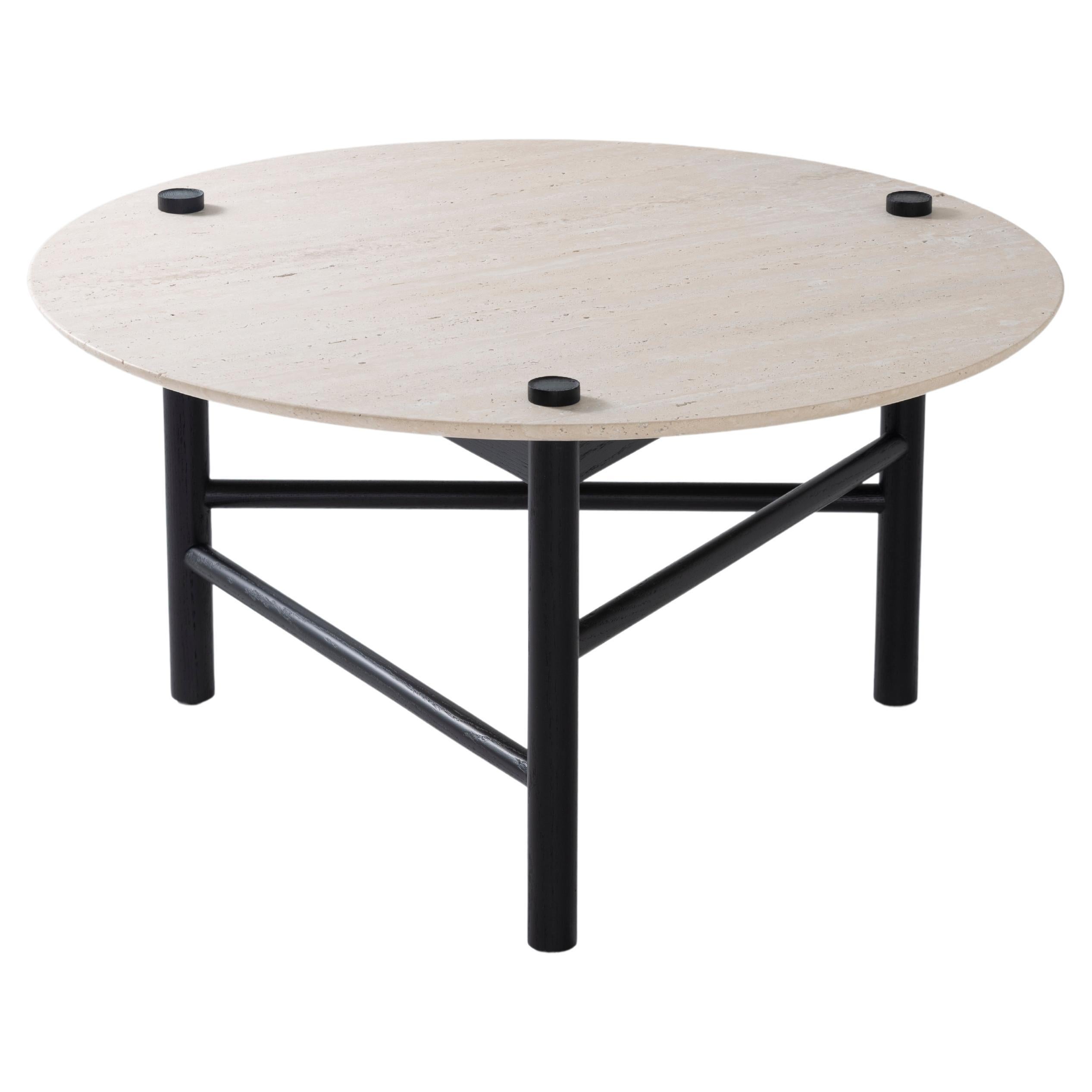 Auxiliar Table, Black Oak and Hand Carved Marble Top