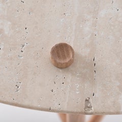Contemporary Side Table, Marble or Stone and Oak Wood