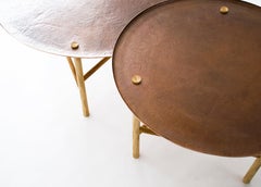 Contemporary Handmade Side Table, Copper and Oak Wood