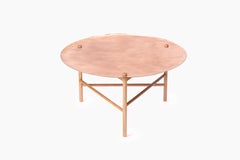 Contemporary Handmade Side Table, Copper and Oak Wood