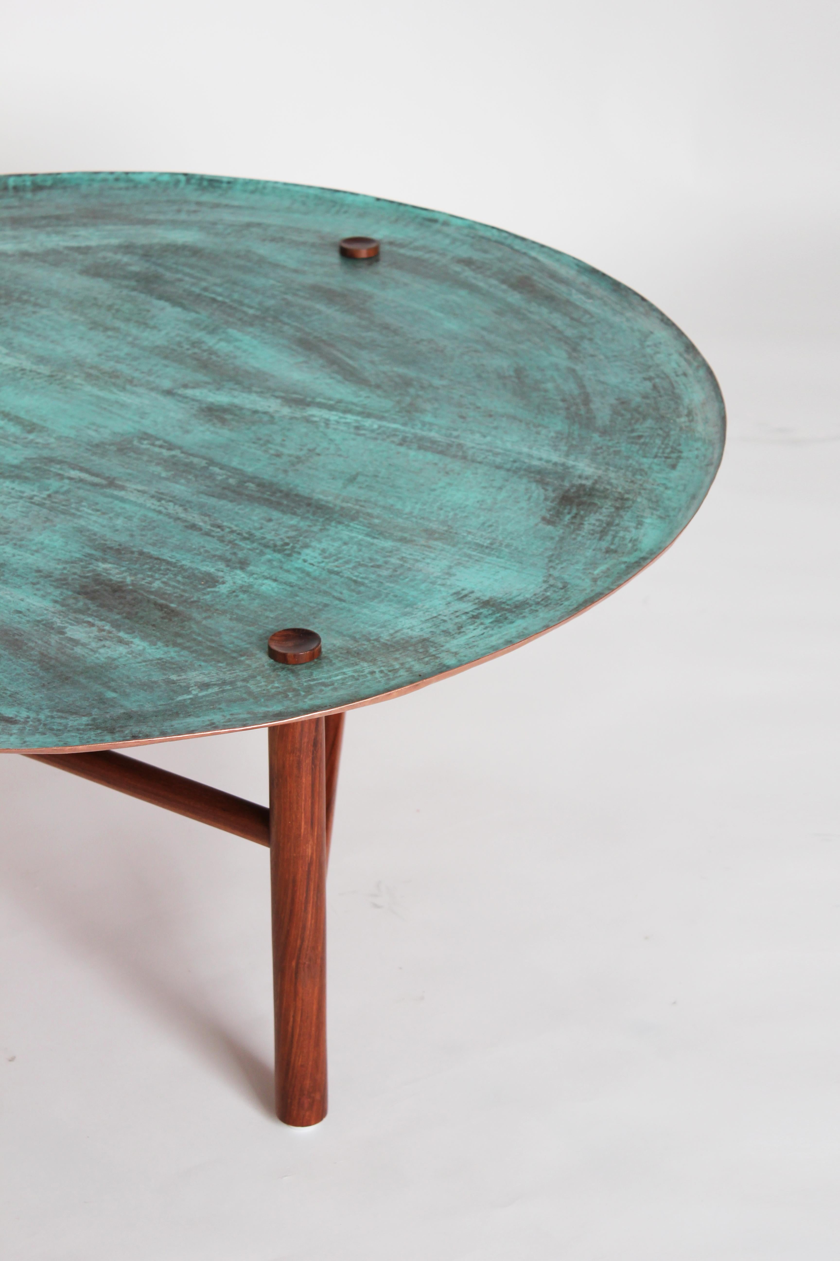 Mexican Auxiliar Table, Tzalam Structure and Hand Hammered Copper Top For Sale