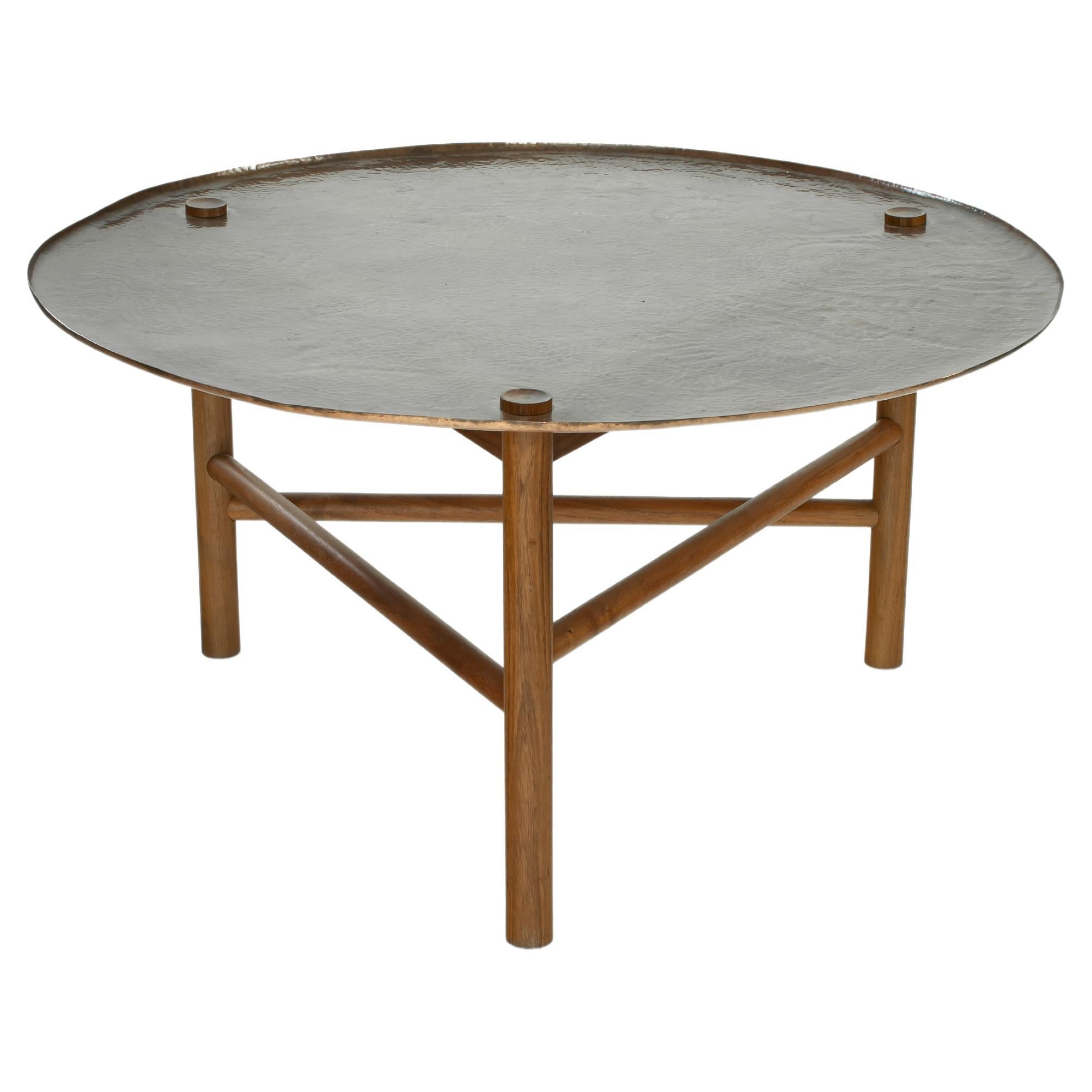 Auxiliar Table, Tzalam Structure and Hand Hammered Copper Top For Sale
