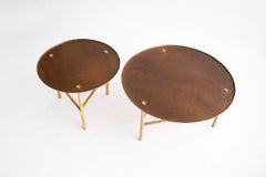 Tables d'appoint contemporaines faites à la main, cuivre et Wood Oak