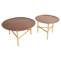 Contemporary Handmade Side Tables, Copper and Oak Wood