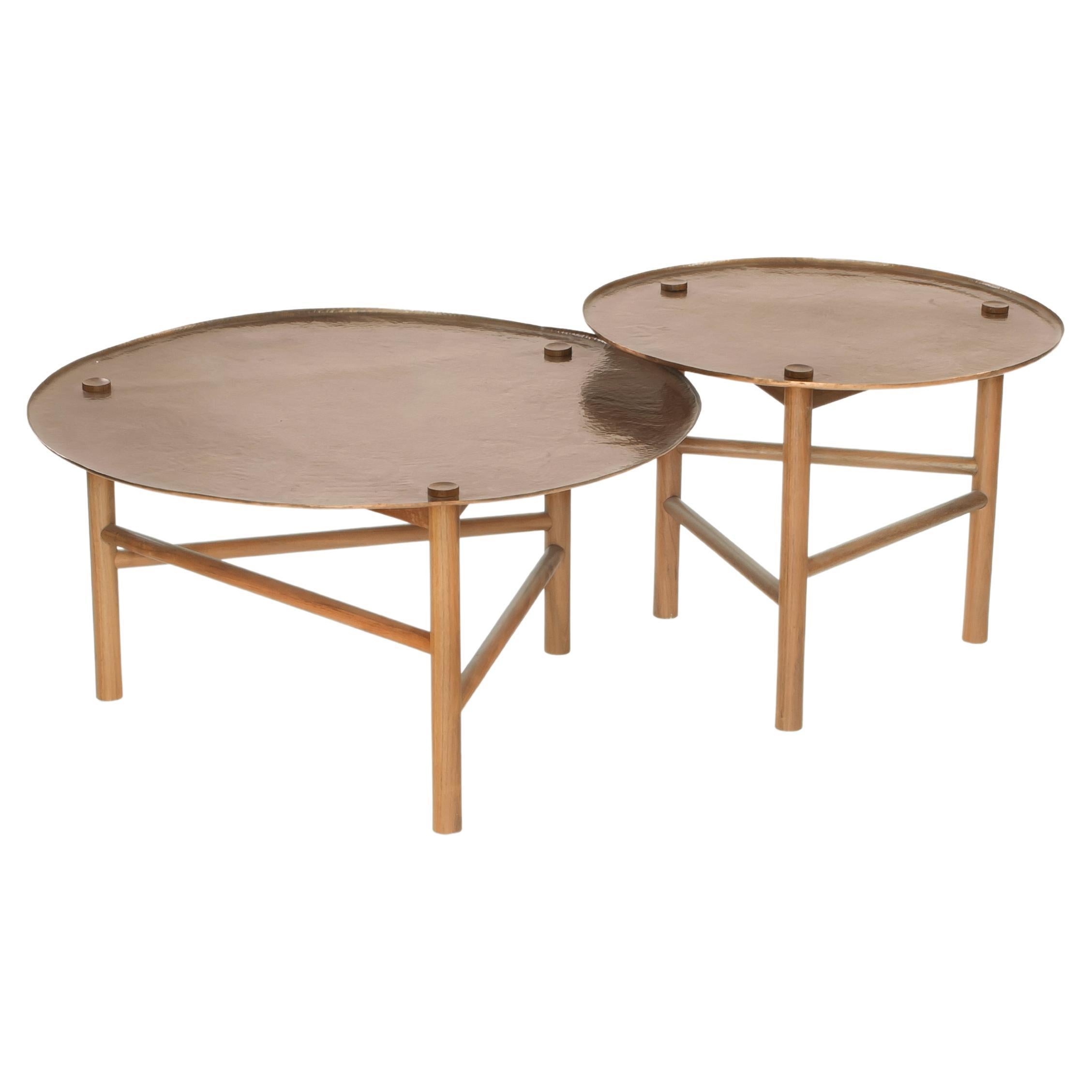 Auxiliar Tables, Tzalam Structure and Hand-Hammered Copper Top For Sale