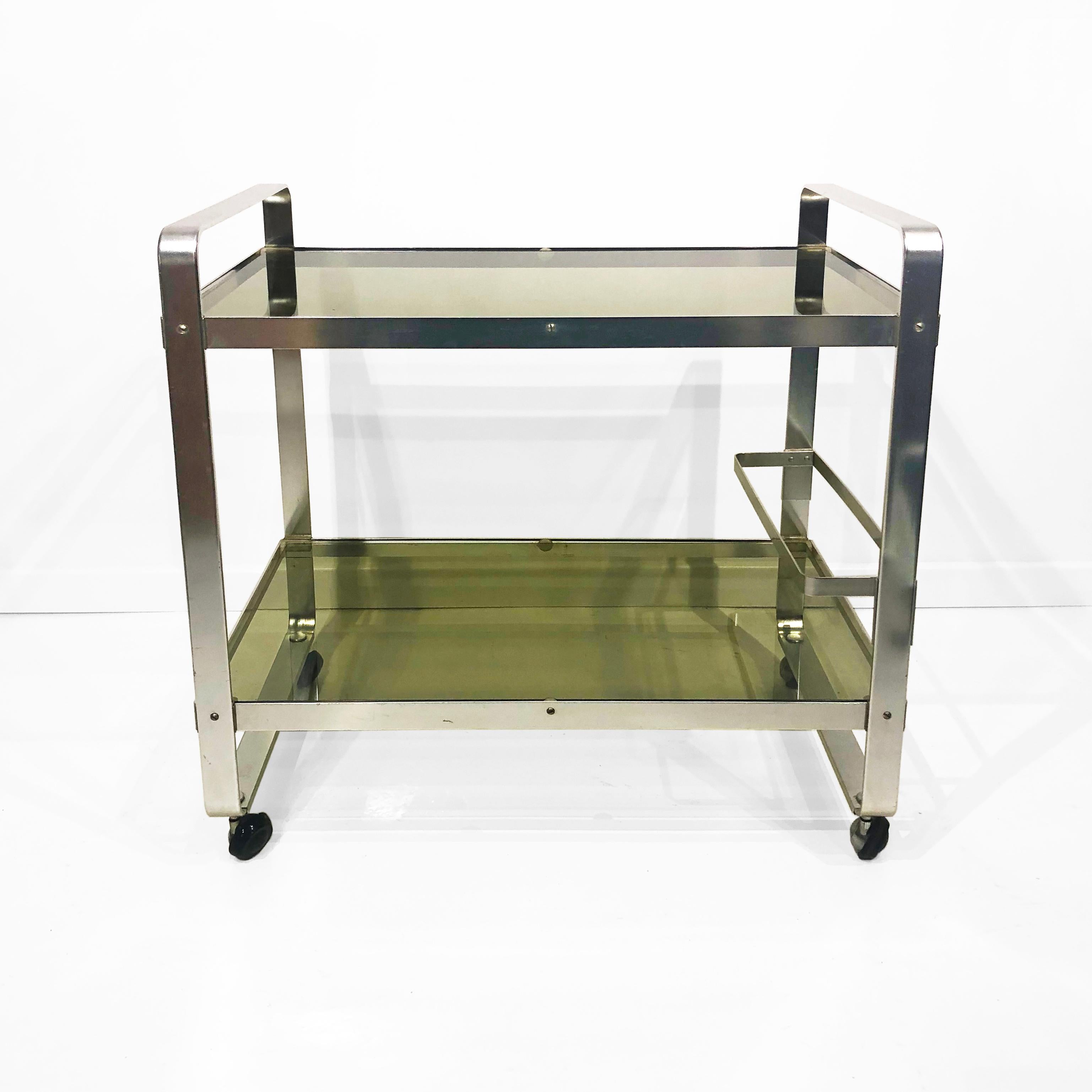 Mid-Century Modern Av Handwerk Space Age Drinks Bar Cart Trolley Chrome Midcentury Modern Glass For Sale