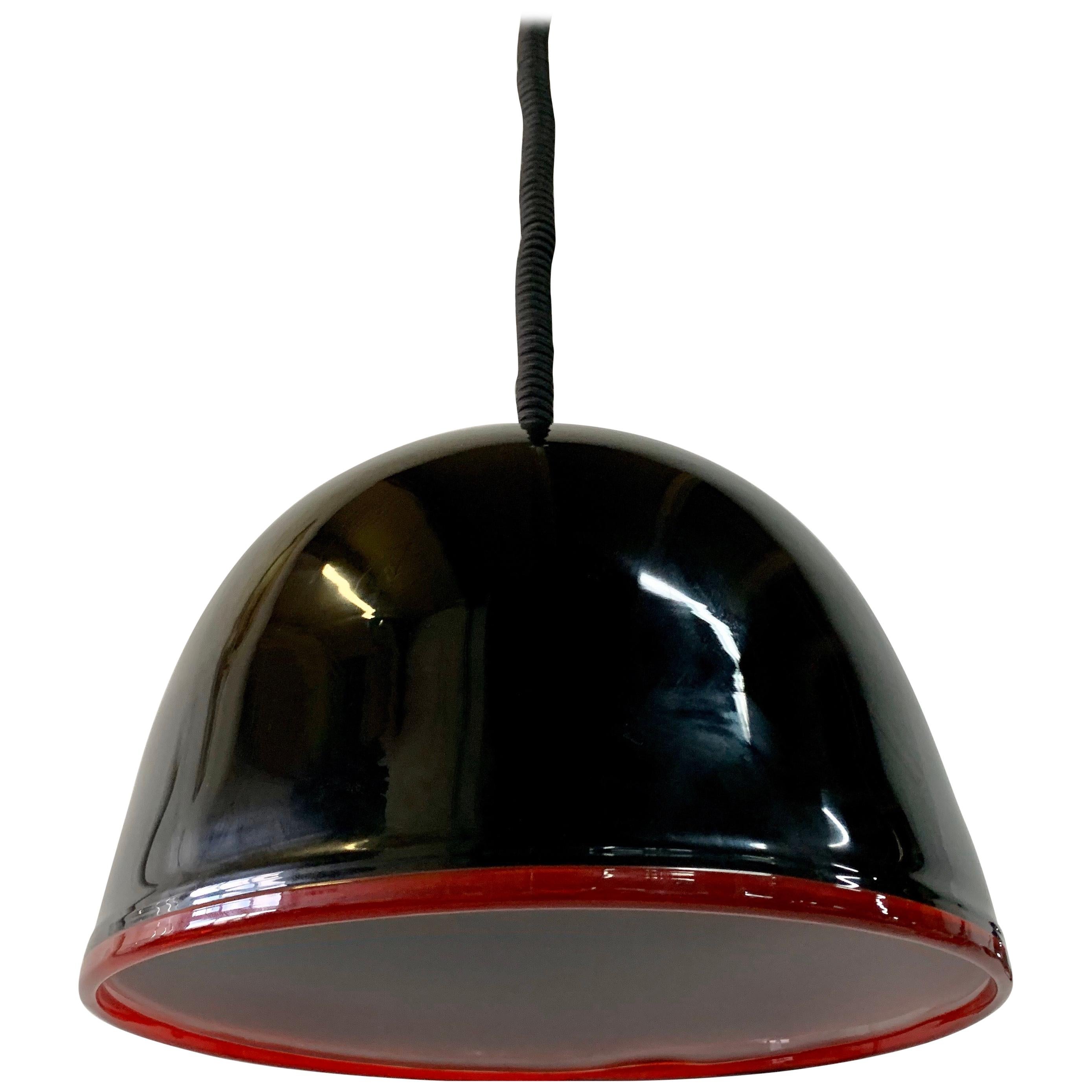 AV Mazzega Black Murano Glass Domed Pendant For Sale