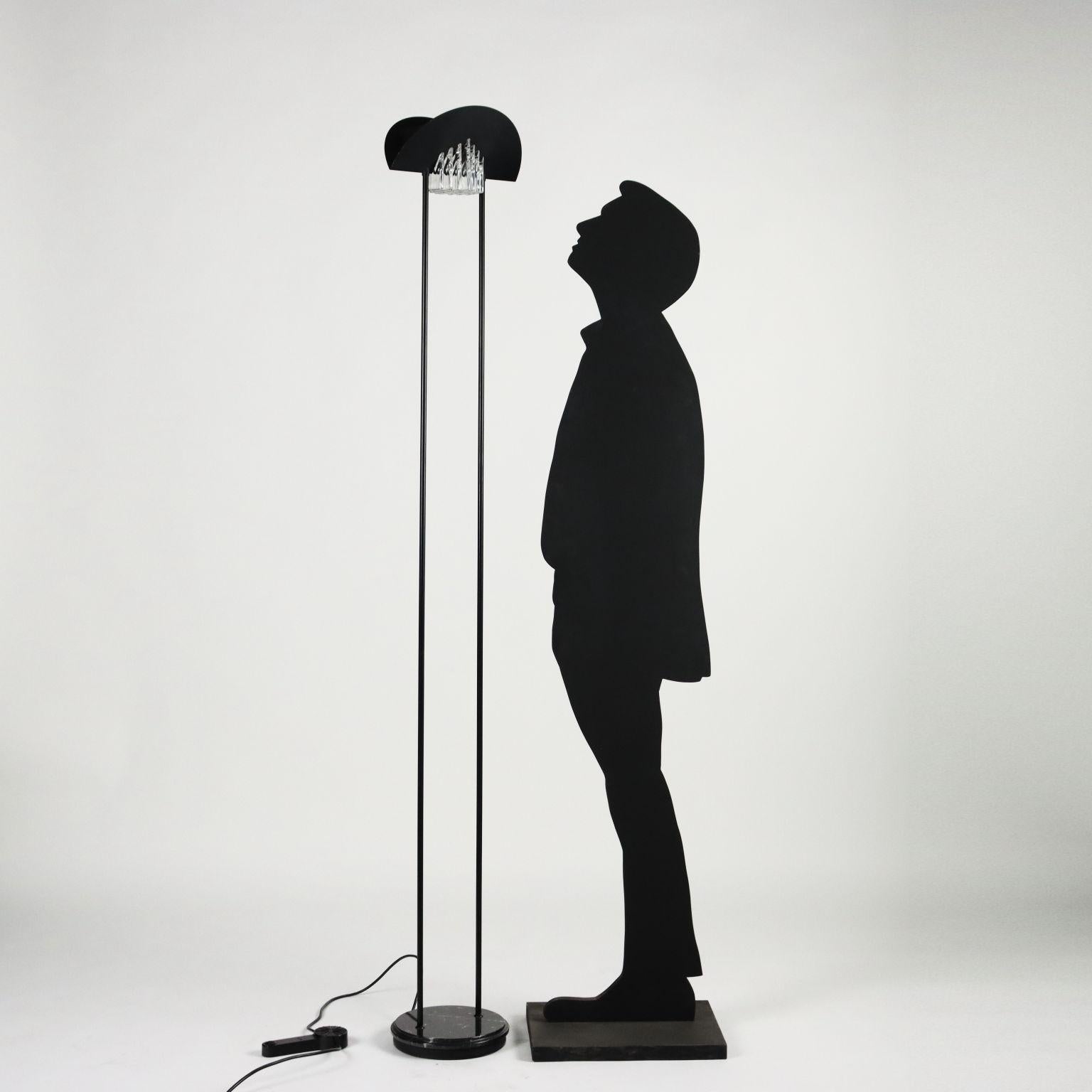 Floor lamp with reflected light and adjustable intensity; enamelled metal, glass.