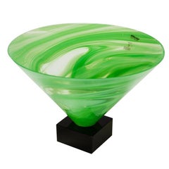 AV Mazzega Green Swirl Murano Glass Bowl Form Vase on Base