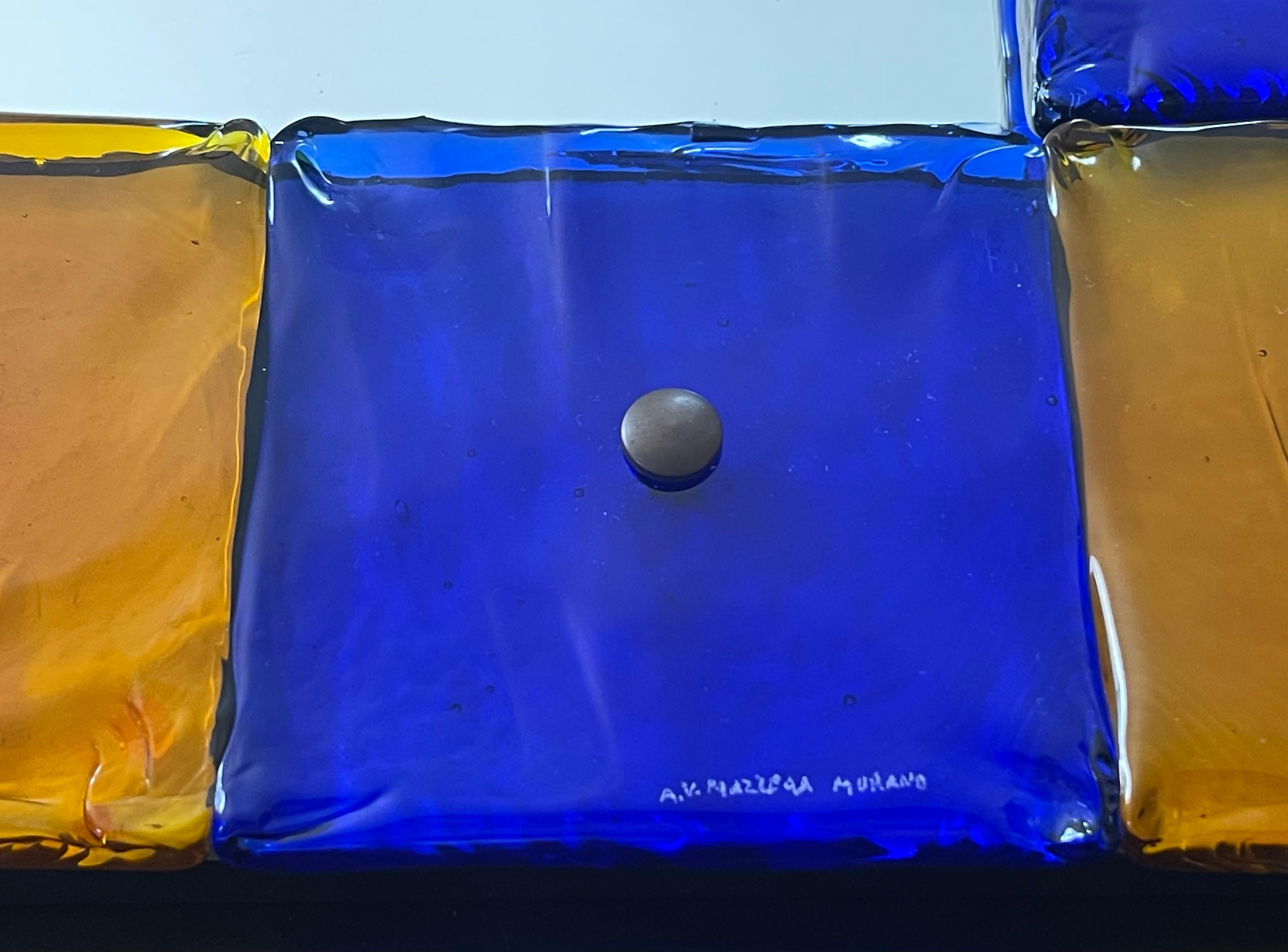Rare Mazzega mirror composed of cobalt and amber 
