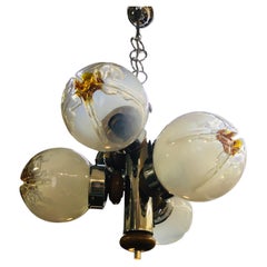 Retro AV Mazzega Murano Glass Pendant Light with 5 Glass Bubble Light Shades 1970s