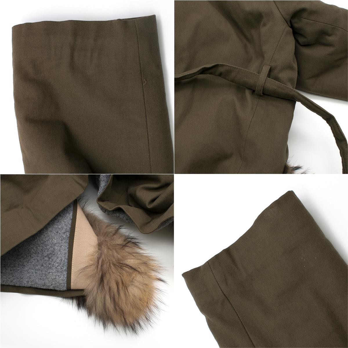 Ava Adore Khaki Belted Raccoon Fur Trim Coat	SIZE 42 3