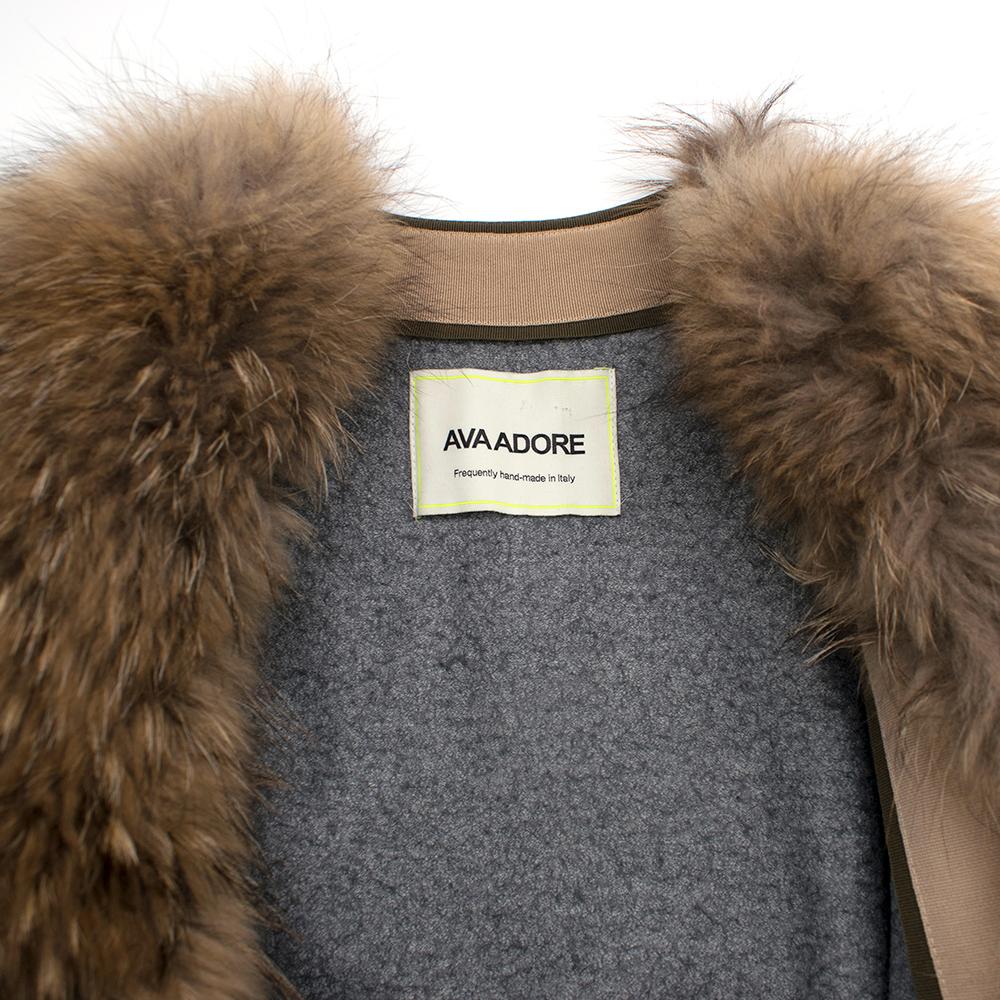 Ava Adore Khaki Belted Raccoon Fur Trim Coat	SIZE 42 In Excellent Condition In London, GB