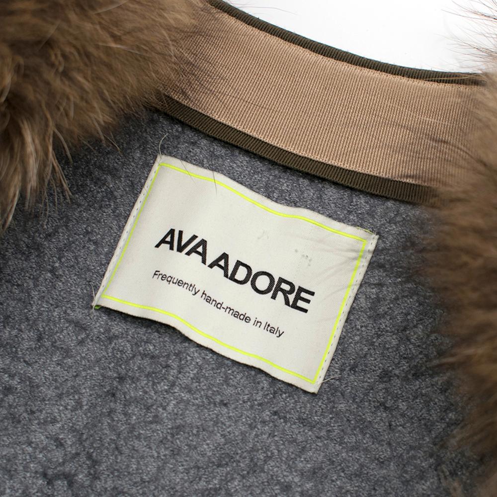 Women's Ava Adore Khaki Belted Raccoon Fur Trim Coat	SIZE 42