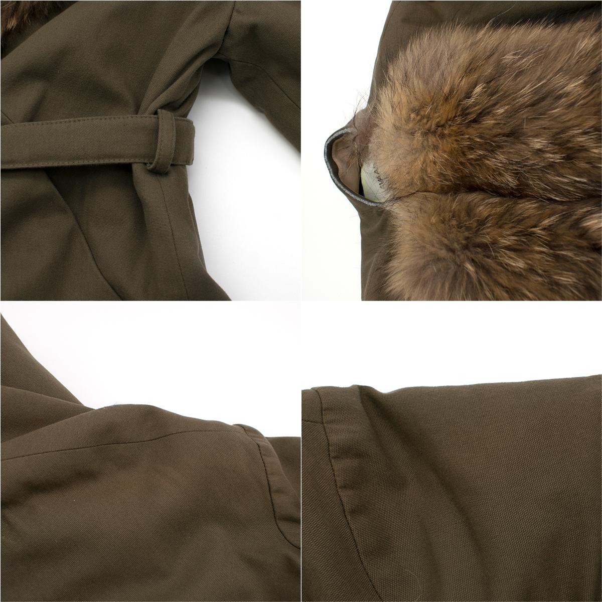 Ava Adore Khaki Belted Raccoon Fur Trim Coat	SIZE 42 2
